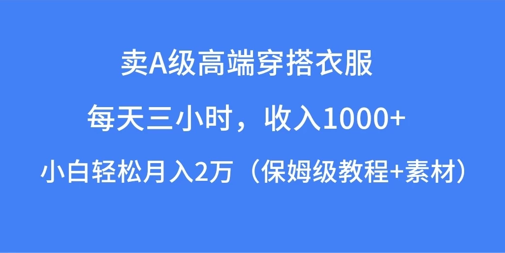 每天三小时，收入1000+，卖A级高端穿搭衣服，小白轻松月入2万，（保姆级教程+素材） - 选优云网创
