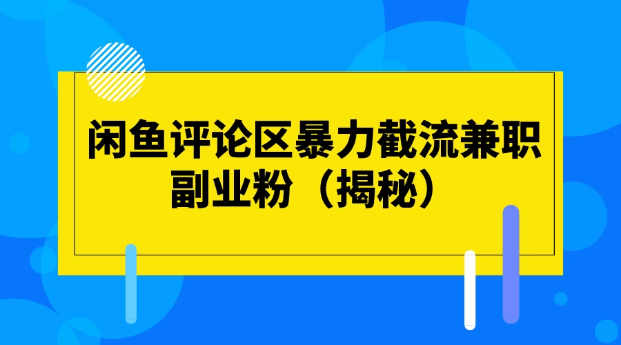 闲鱼评论区暴力截流兼职副业粉（揭秘） - 选优云网创