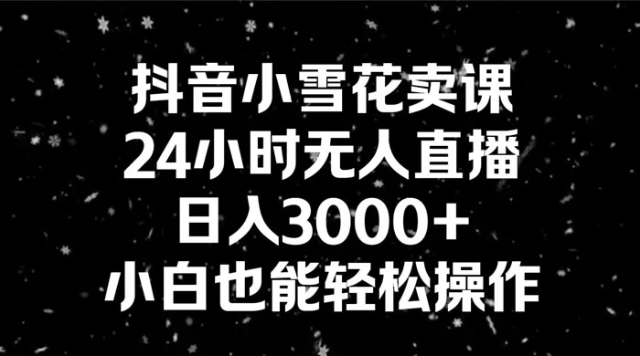 抖音小雪花卖课，24 小时无人直播，日入 3000+ ，小白也能轻松操作 - 选优云网创