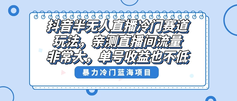 抖音半无人直播冷门赛道玩法，直播间流量非常大，单号收益也不低！ - 选优云网创