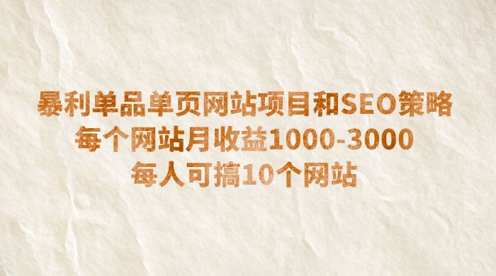 暴利单品单页网站项目和 SEO 策略：每个网站月收益 1000~3000 每人可搞 10 个 - 选优云网创