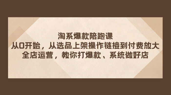 淘系爆款陪跑课：从选品上架操作链接到付费放大、全店运营、打爆款、系统做好店 - 选优云网创