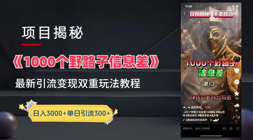 抖音最新一千个野路子玩法教程，变现+引流双重玩法，野路子信息差 - 选优云网创