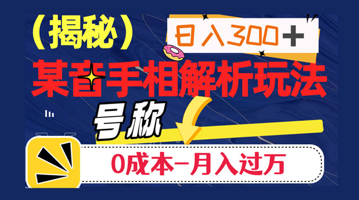 抖音手相解析玩法，聊聊天日入 300+，号称 0 成本月入过万 - 选优云网创