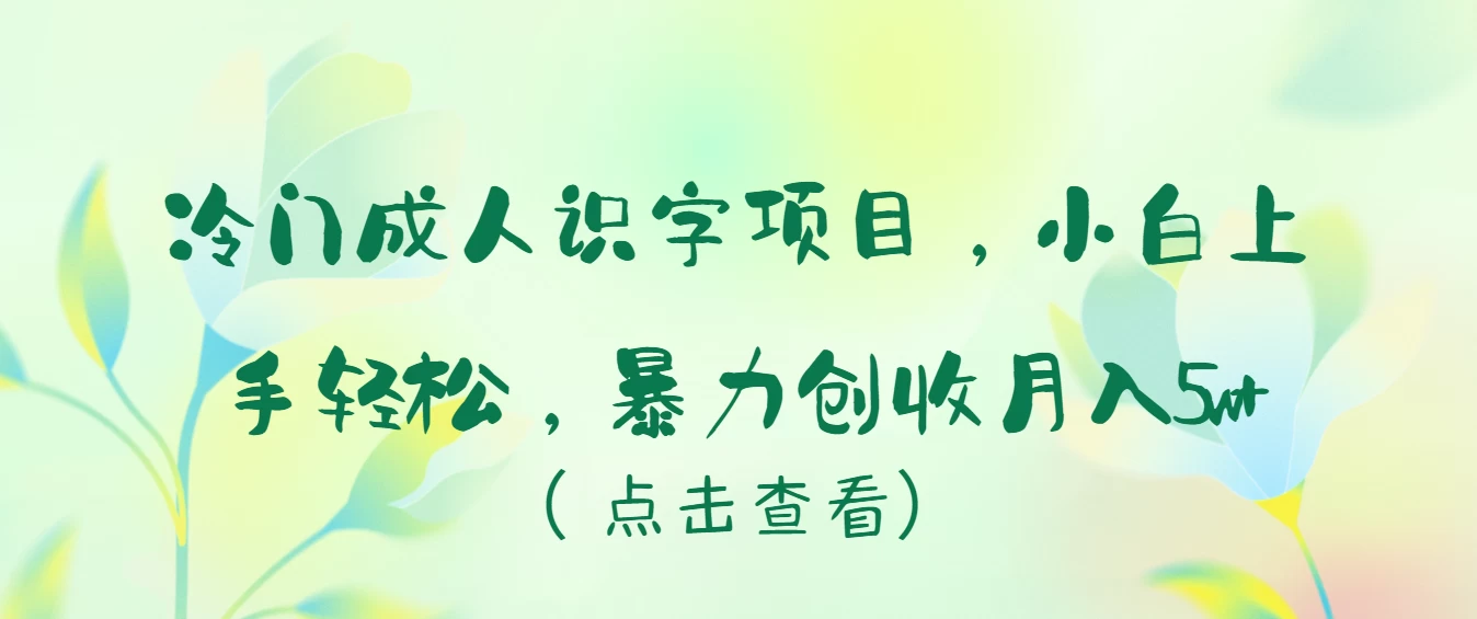 冷门成人识字项目，小白也能轻松学习，暴力创收月入5w！ - 选优云网创