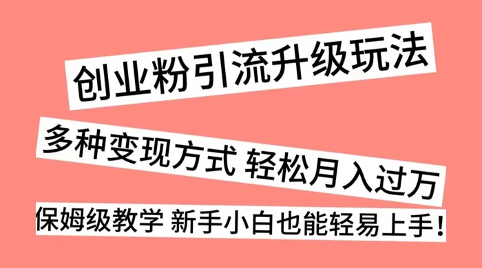 创业粉引流升级玩法，多种变现方式 轻松月入过万，保姆级教学 新手小白也能轻易上手！ - 选优云网创