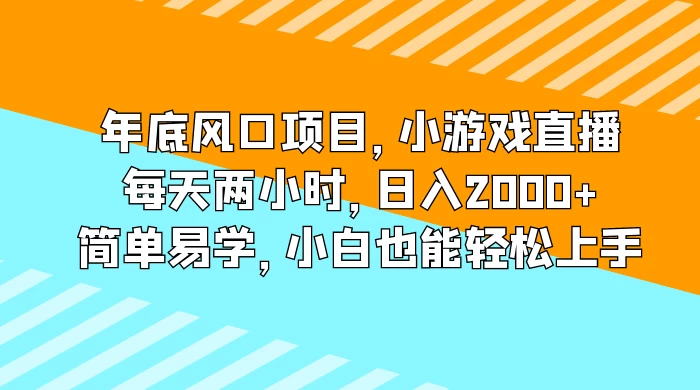 年底风口项目，小游戏直播，每天两小时，日入2000+，简单易学，小白也能轻松上手 - 选优云网创