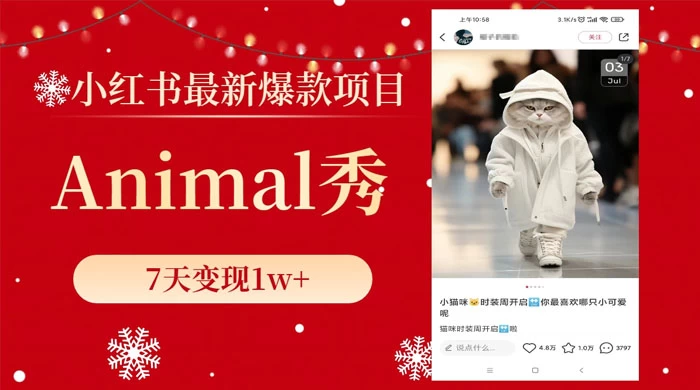 小红书最新爆款项目，Animal 秀，7天变现 1w+ - 选优云网创