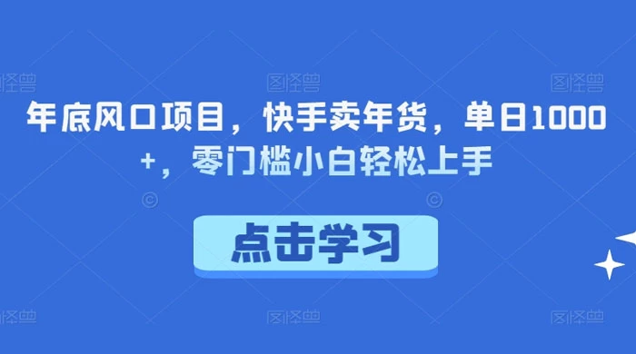 年底风口项目，快手卖年货，单日 1000+，零门槛小白轻松上手 - 选优云网创