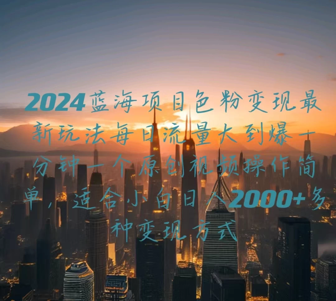 2024蓝海项目，色粉变现最新玩法，每日流量大到爆，一分钟一个原创视频操作简单适合小白，日入2000+多种变现方式 - 选优云网创
