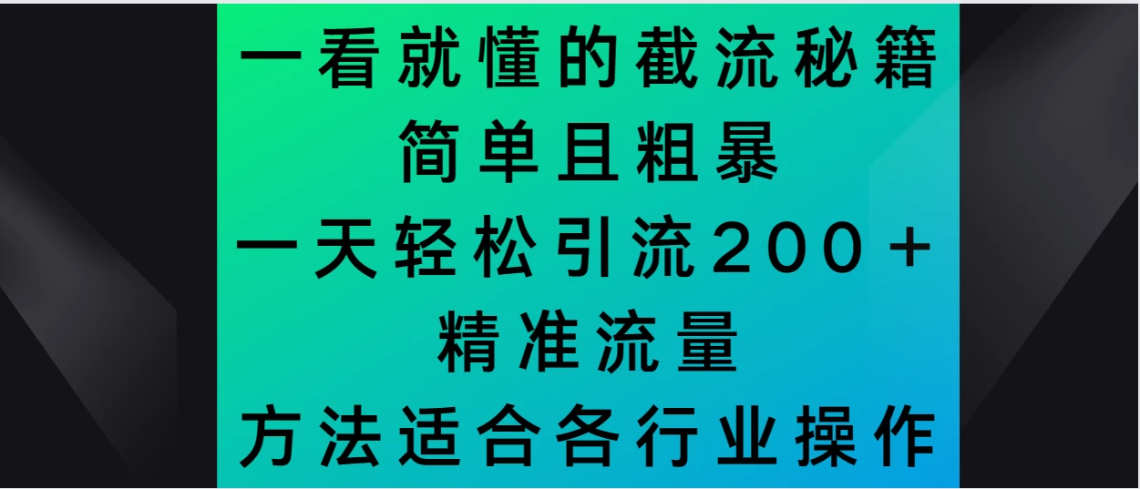一看就懂的截流秘籍，简单粗暴，一天轻松引流200＋精准流量 方法适合各个行业操作 - 选优云网创