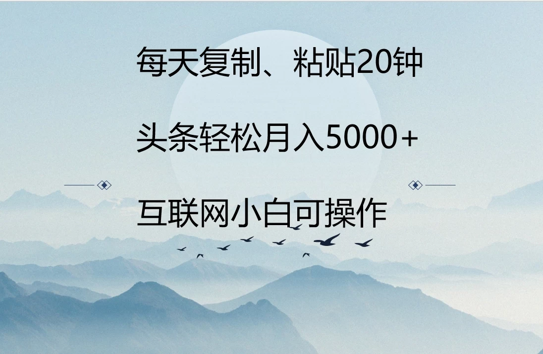 每天复制、粘贴20分钟 头条轻松月入5000+  有手就可轻松操作 - 选优云网创