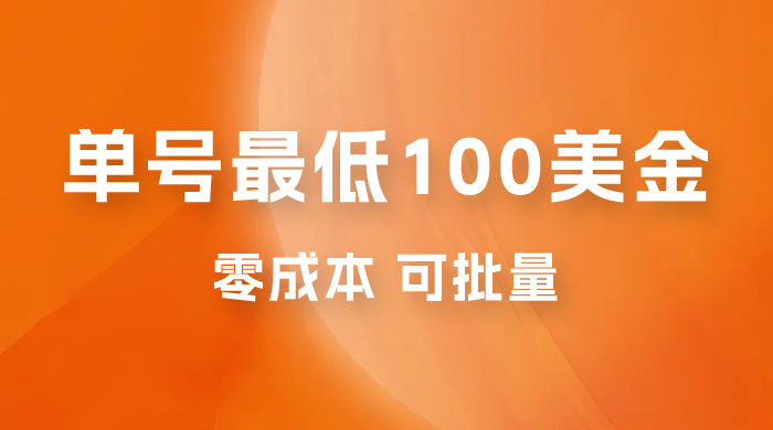 仅揭秘：单号最低 100 美金，零成本，小白无脑操作，可复制，可扩大 - 选优云网创