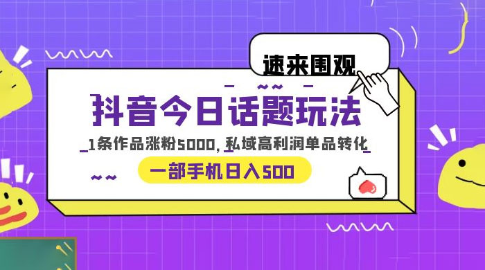 抖音今日话题玩法：单条作品涨粉上千，私域高利润单品转化 - 选优云网创