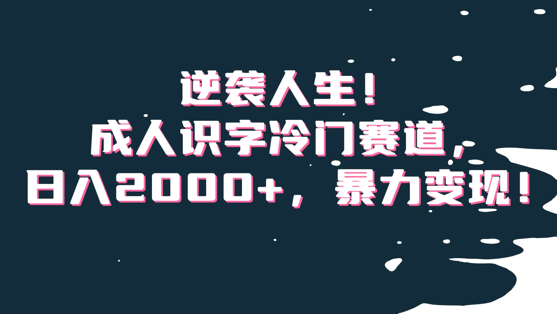 逆袭人生！成人识字冷门赛道，日入2000+，暴力变现 - 选优云网创