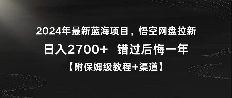 2024年最新蓝海项目，悟空网盘拉新，日入2700+错过后悔一年【附保姆级教程+渠道】 - 选优云网创
