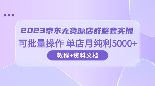 2023 京东 · 无货源店群整套实操：可批量操作，单店月纯利 5000 + 63 节课+资料文档 - 选优云网创