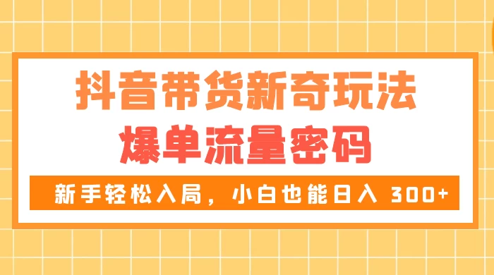 抖音带货新奇玩法，爆单流量密码，新手轻松入局，小白也能日入 300+ - 选优云网创