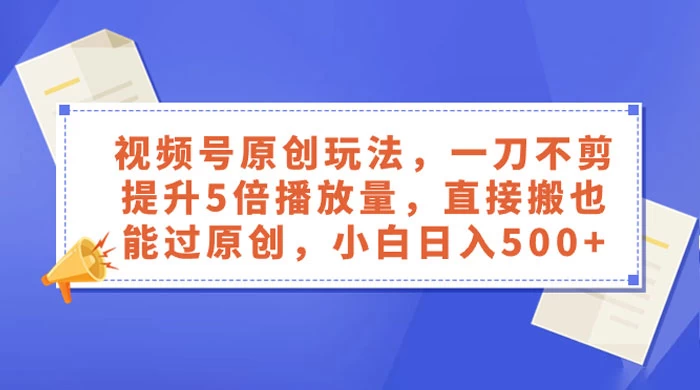 视频号原创玩法，一刀不剪提升 5 倍播放量，亲测直接搬也能过原创，小白日入 500+ - 选优云网创