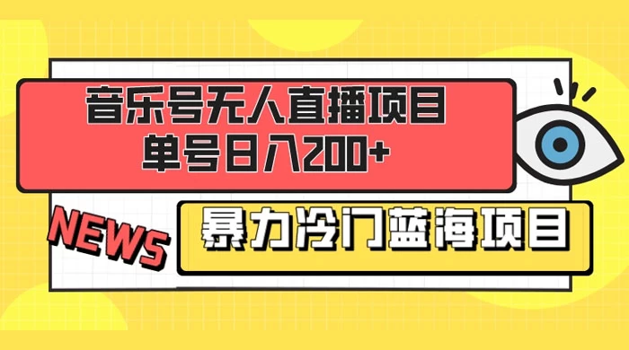 音乐号无人直播项目，单号日入200+ 妥妥暴力蓝海项目 最主要是小白也可操作 - 选优云网创