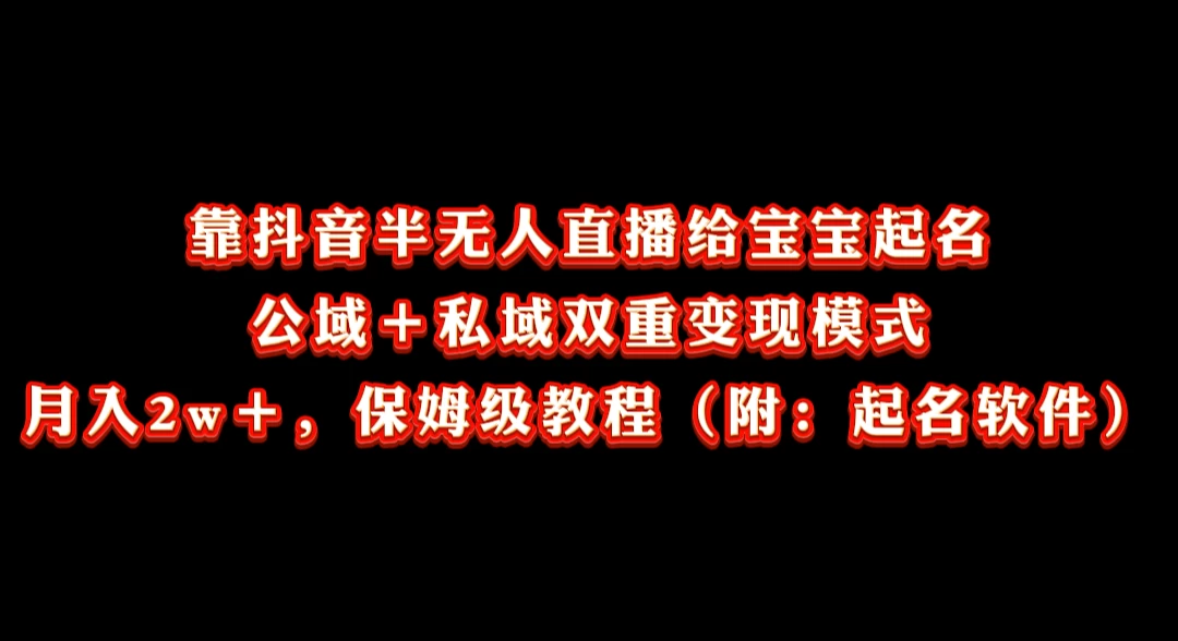 靠抖音半无人直播给宝宝起名，公域＋私域双重变现模式， 月入20000＋，保姆级教程（附：起名软件） - 选优云网创