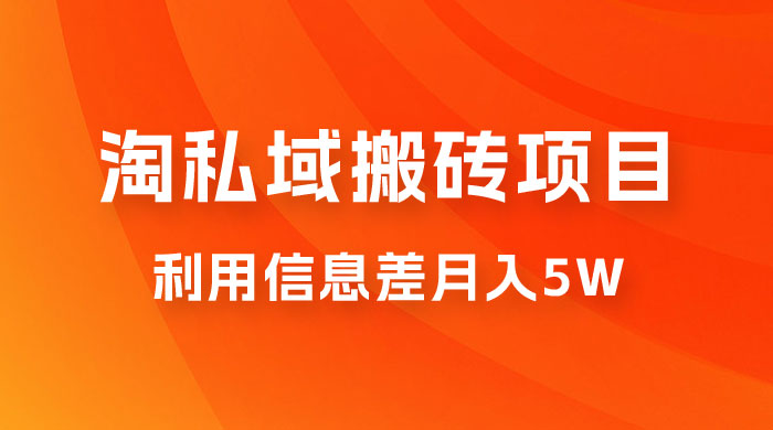 淘私域搬砖项目，利用信息差月入 5W，每天无脑操作 1 小时，后期躺赚 - 选优云网创