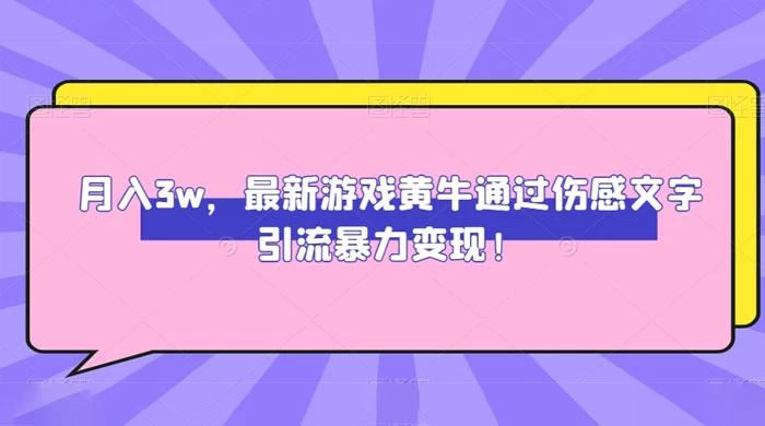 月入 3W，最新游戏黄牛通过伤感文字引流暴力变现 - 选优云网创
