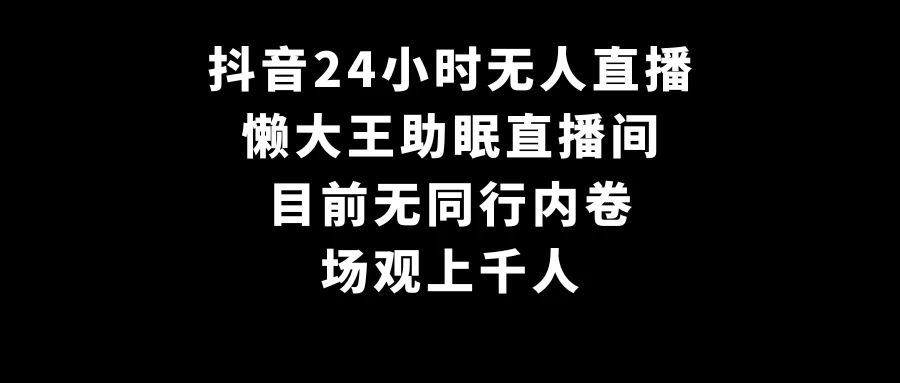 抖音24小时无人直播，懒大王助眠直播间，目前无同行内卷，场观上千人 - 选优云网创