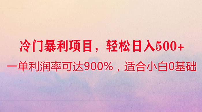 冷门暴利项目，一单利润率可达 900%，轻松日入 500+，适合小白 0 基础 - 选优云网创