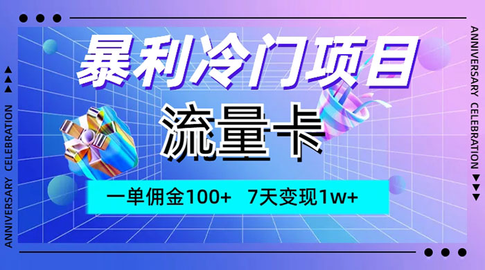 暴利冷门项目，流量卡，一单佣金 100+，7 天变现 1w+ - 选优云网创