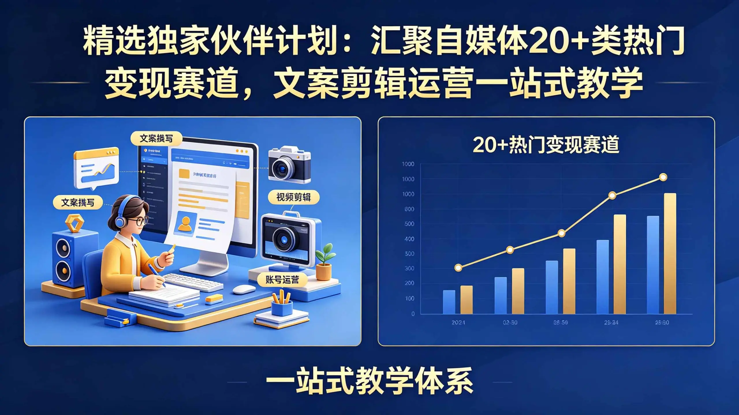 精选独家伙伴计划：汇聚自媒体20+类热门变现赛道，文案剪辑运营一站式教学 - 选优云网创