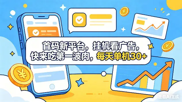 首码新平台，挂G自动看广告，快来吃第一波肉，每天单机30+，可矩阵放大【揭秘】 - 选优云网创