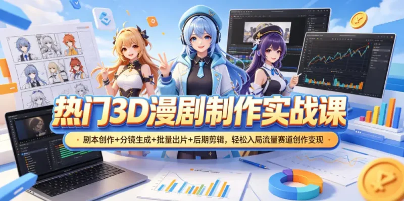热门3D漫剧制作实战课，剧本创作+分镜生成+批量出片+后期剪辑，轻松入局流量赛道创作变现 - 选优云网创