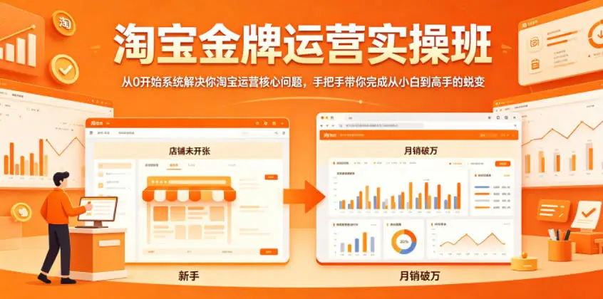 淘宝金牌运营实操班，从0开始系统解决你淘宝运营核心问题，手把手带你完成从小白到高手的蜕变 - 选优云网创