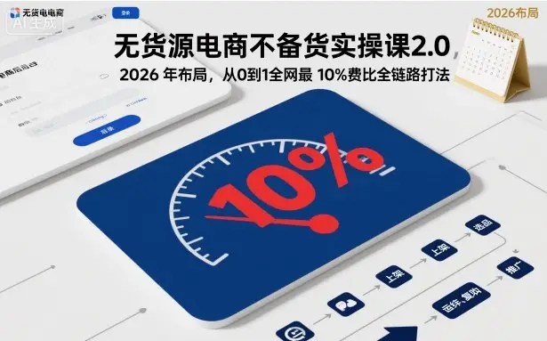 无货源电商不备货实操课2.0，2026年布局，从0到1全网最低10%费比全链路打法【更新26年5月19日】 - 选优云网创